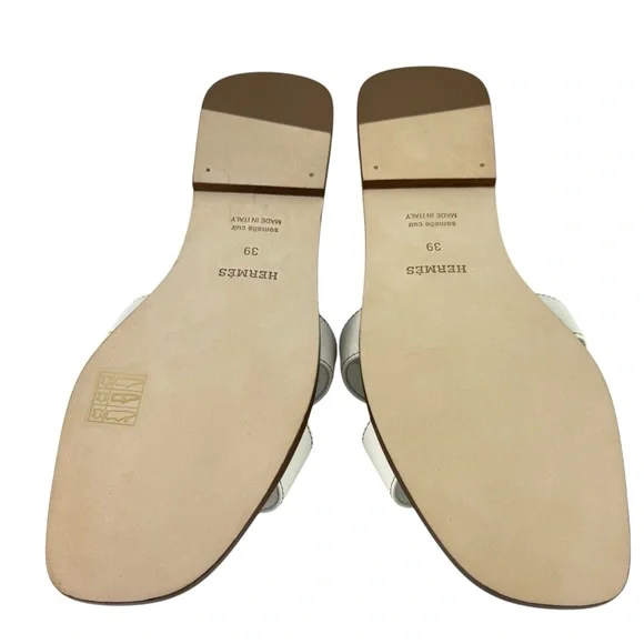 HERMES Oran White Leather H Women's Sandals Made in Italy Marked as 39 - 9US - Picture 6 of 12
